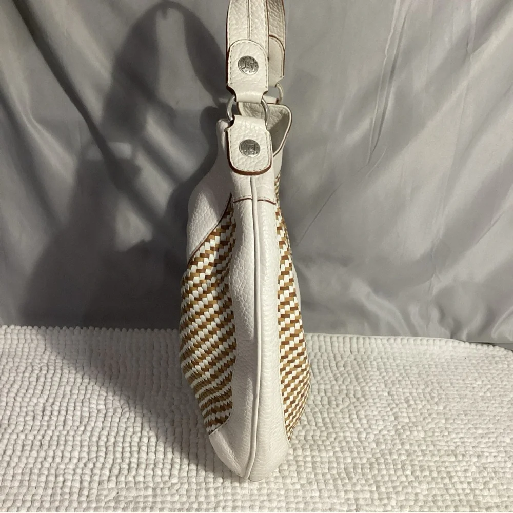 Michael Kors White Tan Woven Leather Hobo Shoulder Bag